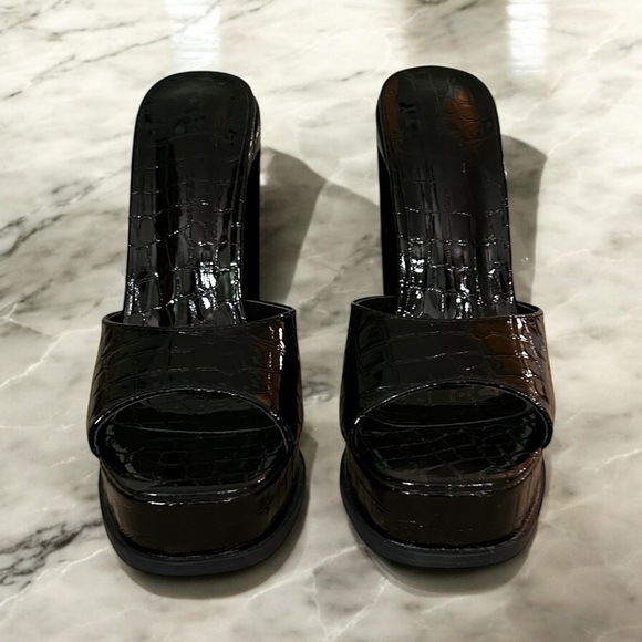 Black platform croc animal print high heel open peep toe mule sandals - Picture 9 of 9